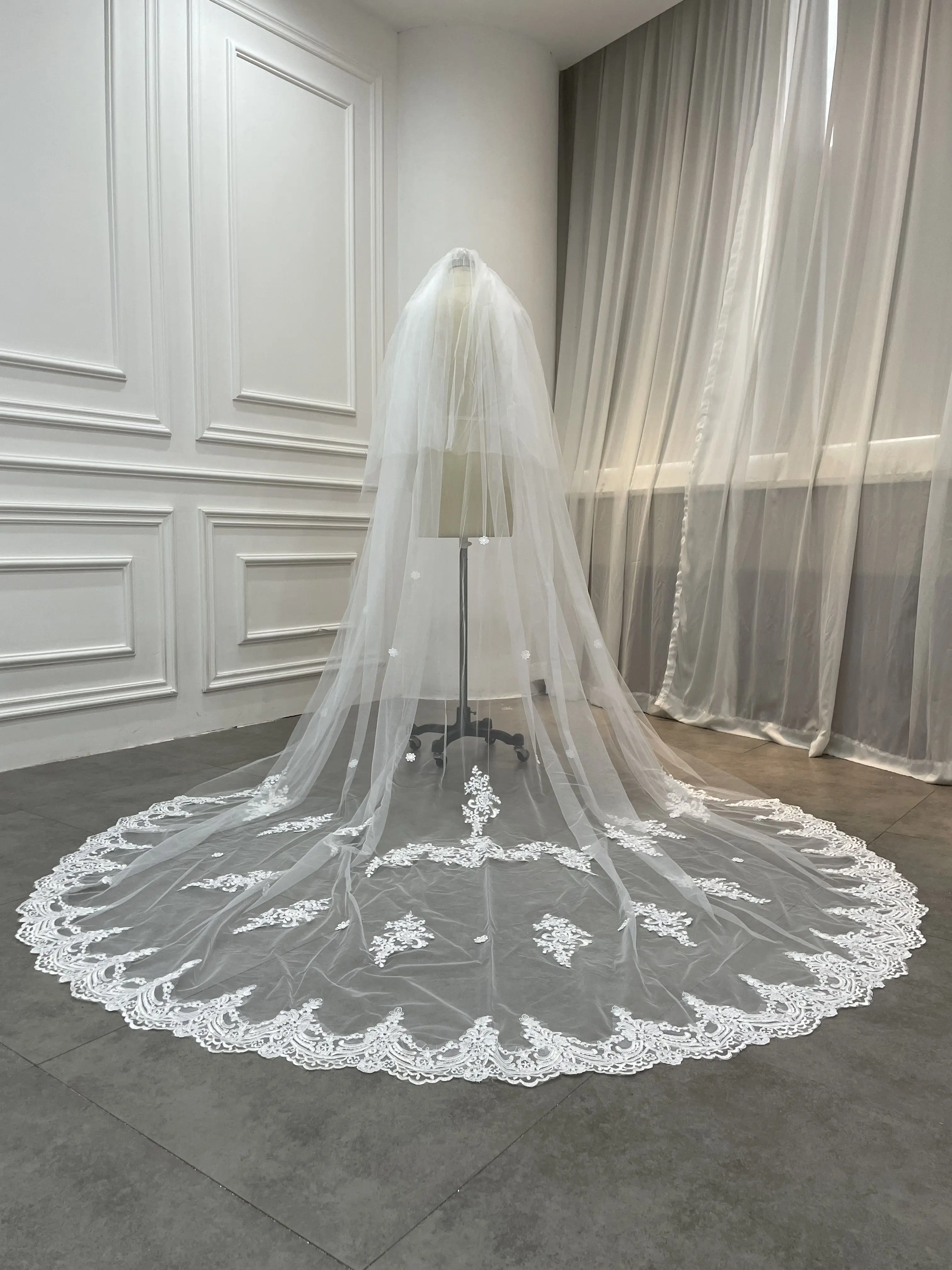 3 Meters Bridal Veils Two Layer Lace Ivory Long Wedding Dress Veil
