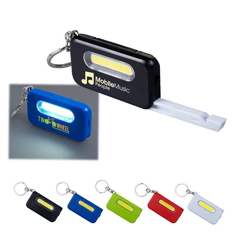 3 In 1 Multi-function Mini Plastic COB Light With Whistle Keychain