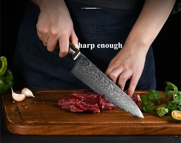 2021 New arrivals damascus steel blade 8 inch chef knife ultra sharp household slicing knife kitchen meat cutting knife