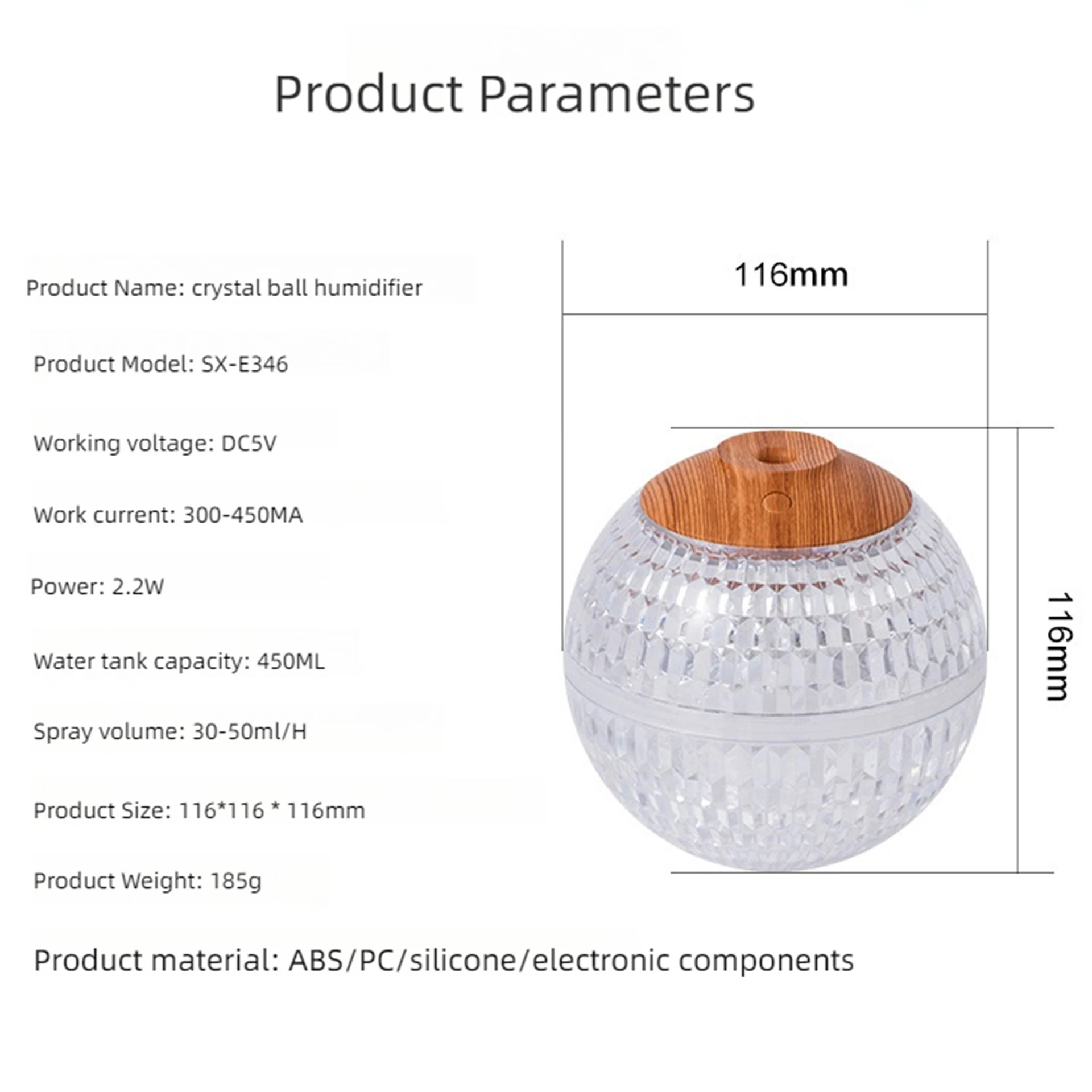 Custom gift  portable crystal ball ultrasonic humidifier 7 color LED lights USB plug-in water mist aromatherapy humidifier