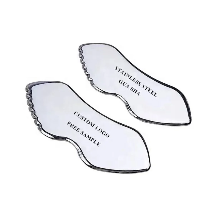Wholesale Skin Care Facial Guasha Tool Neck Body Face Skin Lift Massager Custom Logo Silver Metal 304 Stainless Steel Gua Sha