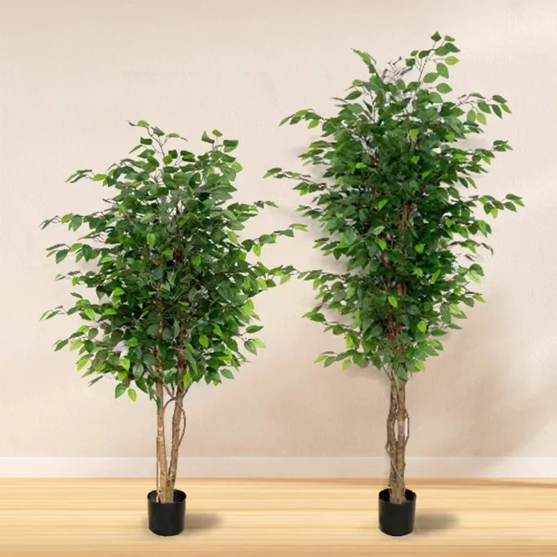 Garden Supplies 3 Poles 210cm Real Wood Bonsai Artificial Ficus Banyan Potted Tree Ture Trunk Plant Potted For Home Hotel Decor