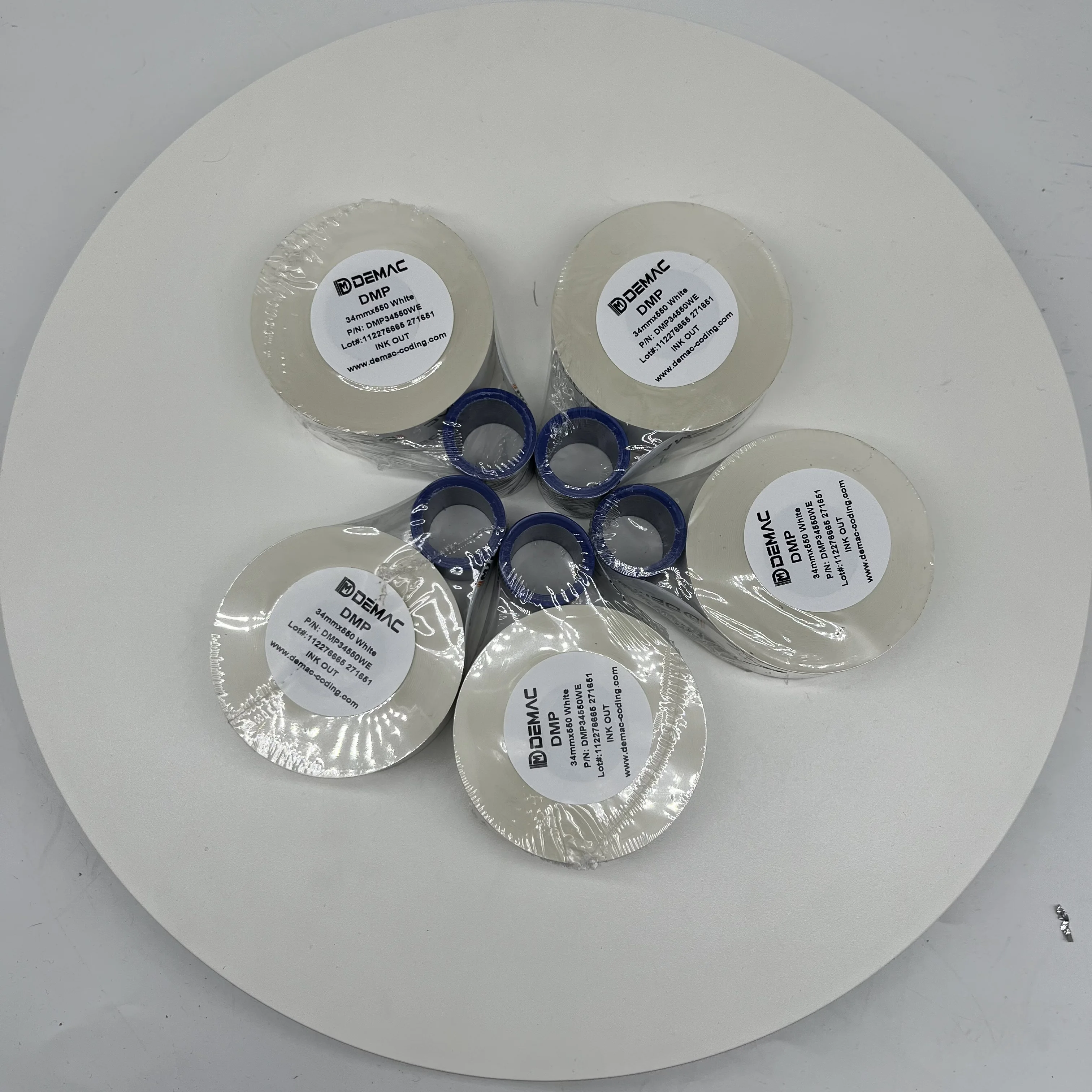 DEMAC DMP Premium Wax-Resin 34mm*550mm White Thermal Transfer Ribbon TTO Ribbon for TTO printer