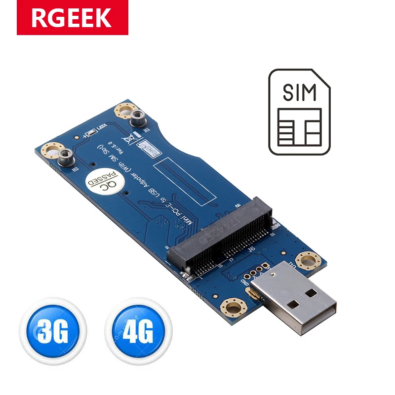 Переходник RGEEK Mini PCIe PCI-E с 52pin на USB 2,0, преобразователь карты со слотом для SIM-карты для модуля модема GSM GPRS GPS 3G 4G LTE