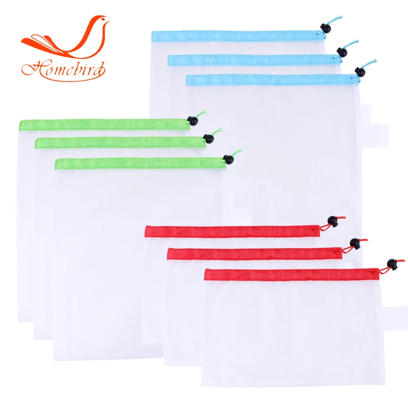 
HW0051 BSCI factory produce shopping reusable bag polyester drawstring mesh bag 