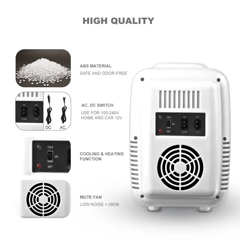 4 Liter/6 Cans 110V AC/ 12V DC Small Thermoelectric Cooler and Warmer White Refrigerator for Skincare Office Dorm Bedroom