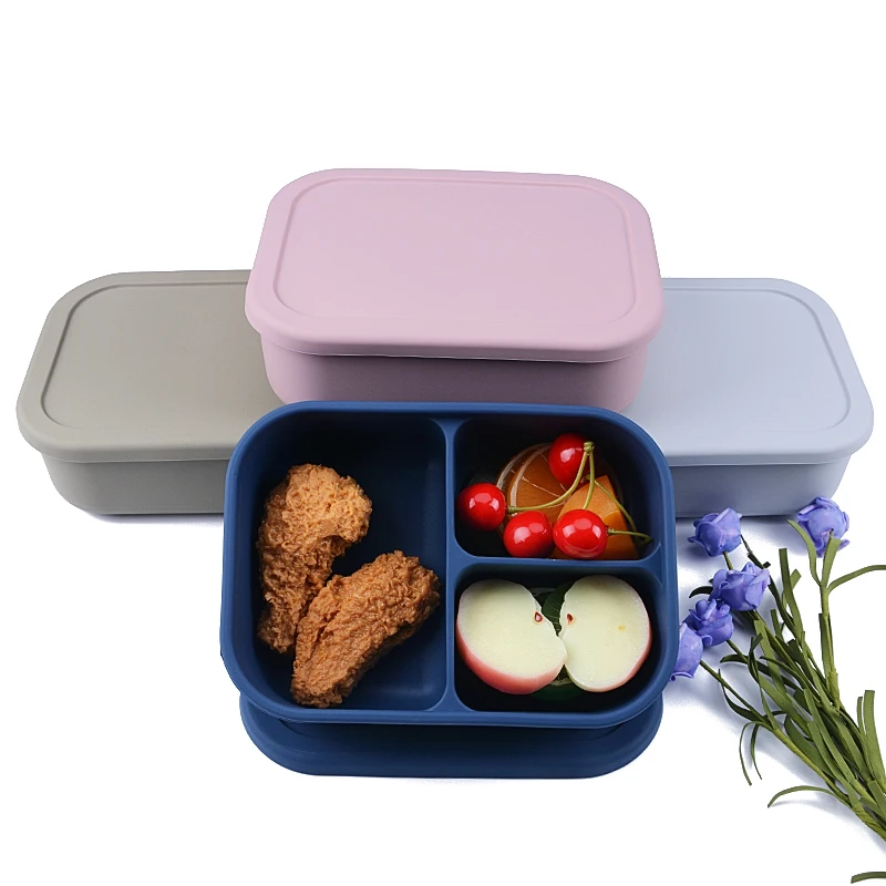New Product Ideas 2024 Eco Friendly Silicone Leak Proof Kids Food Grade Lunchbox Bento Lunch Box 3 Compartment Lunch Boxes
