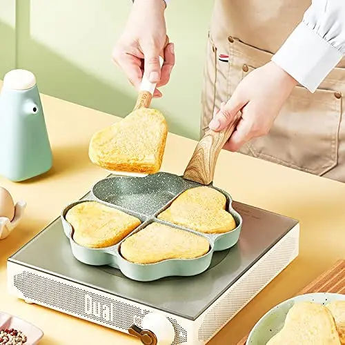 Nonstick heart-shaped egg fry pan marble coating pancake pan