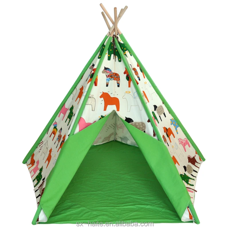 Wholesale Cotton Canvas with Stripe Printing Kids Teepee Indian Tent