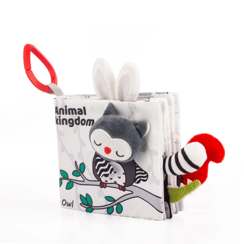 Wholesale New Design Cute Black And White Animal 3D Tails Untear-off Sounds Sensory Cloth sample Book Baby Early Education Toys