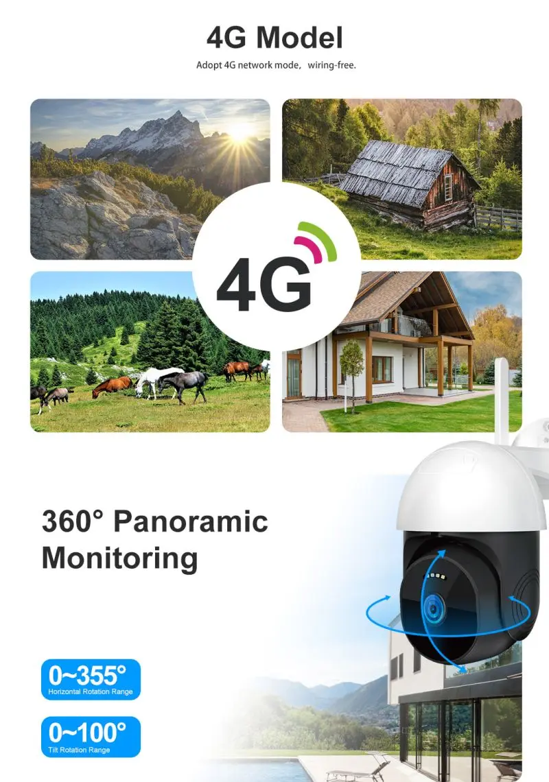 Cantonk 4G SIM Card 1080P Camera WIFI Smart Security Monitor Two-way Intrusion Alarm Outdoor CCTV Camera