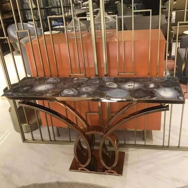 Wholesale Contemporary Brass Stainless Steel marble top Hallway table Wood Frame Console table for Living Room