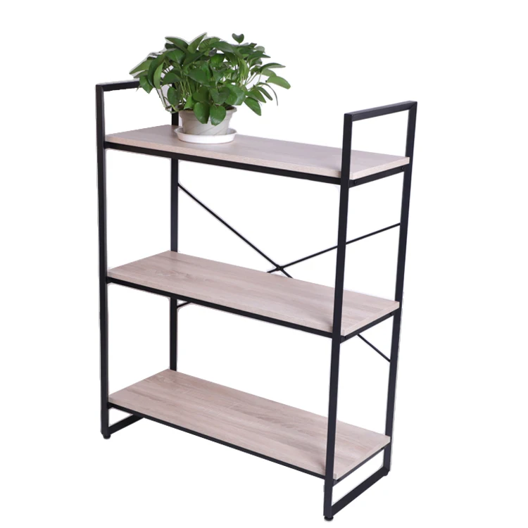 Widely used vintage quality black metal shelf with wooden layers