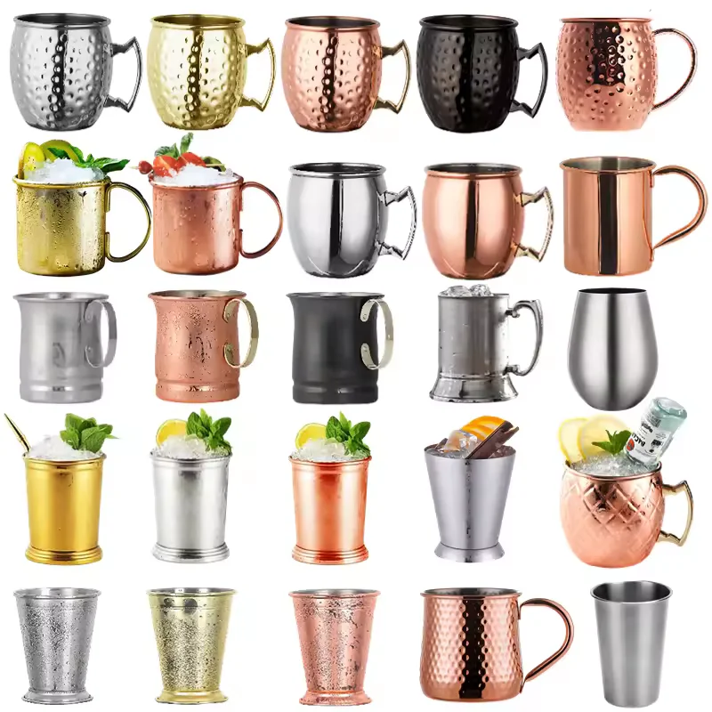 Silver Gold Copper-plated 12-16oz stainless steel drinking  beer copper bottle water moscow mule mug with handle