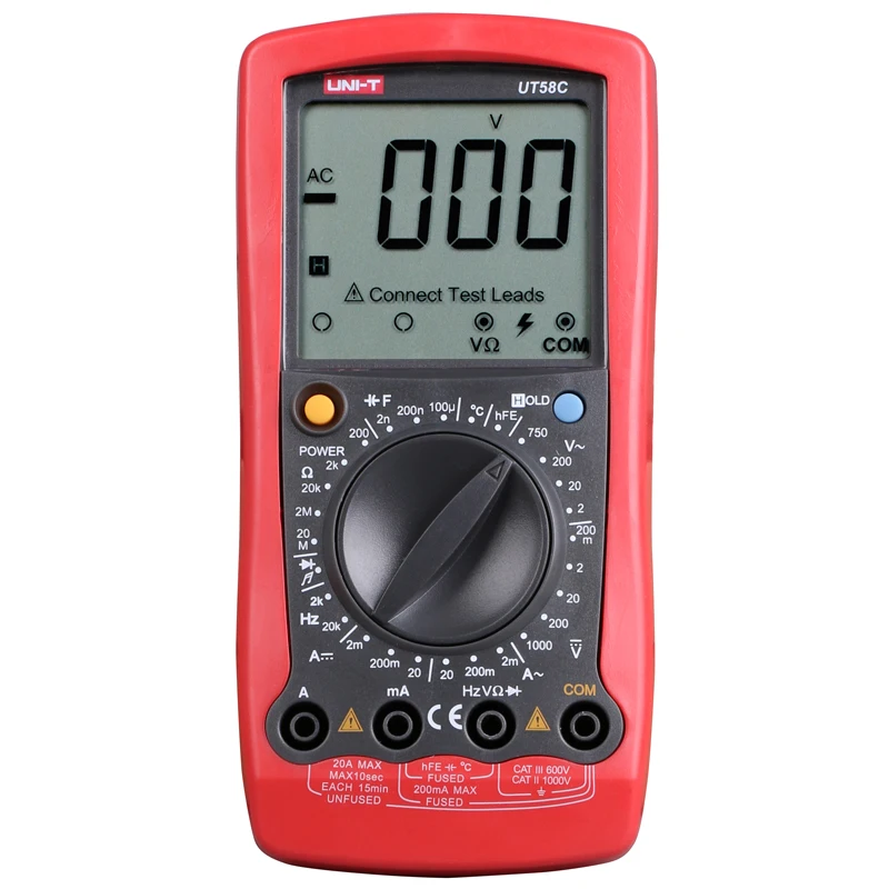 UNI-T UT58C Multitester DC/AC Voltage Current Resistance Test Multimeters Capacitance Meter Digital LCD Multimeter Tester