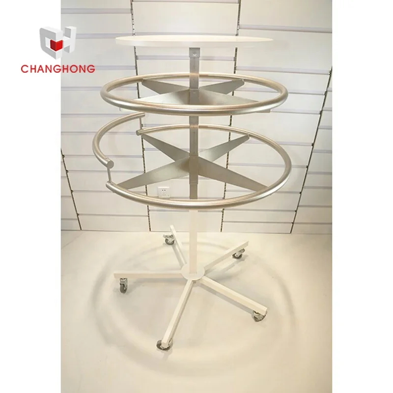 Pretty Garment Racks and Apparel Display Stand Round Clothing Hanging Display 3 Tier Gondola Modern Display Rack for Clothes