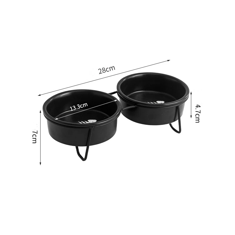 Supplier price cheap double water food double elevated cat bowl ceramic pet bowls feeders with metal stand
