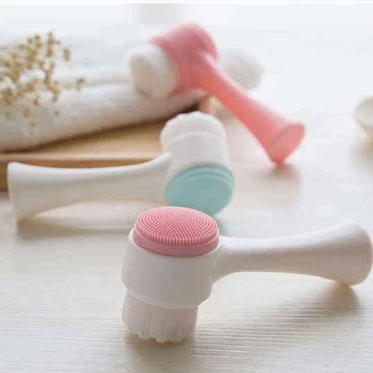 Soft Face Cleansing Brush Double-Sided Facial Cleanser Blackhead Removal Pore Cleaner Exfoliator Silicone Face Scrub Bru