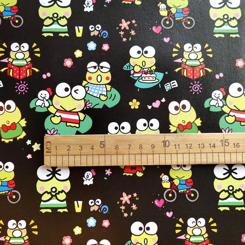 Hot sale black  Cute animal cartoon printed pu faux leather toy custom designer vinyl fabrics for sewing bags