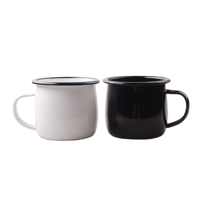 
modern japanese porcelain Black and White Japanese Style Kids Belly Cup Safe Metal Milk Mug Enamel Tableware for Baby 