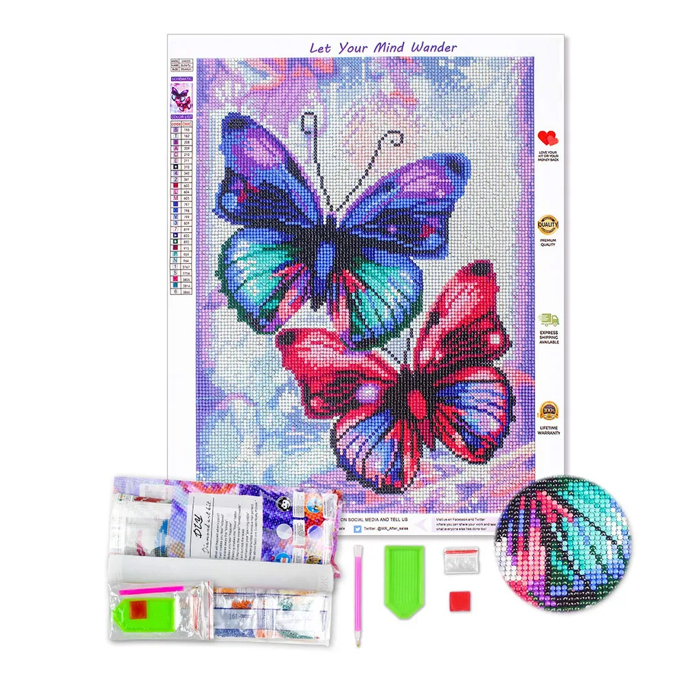 40x30cm DIY Butterfly  for Gift and Indoor Decoration with Full Covered Round Acrylic Diamond on Oil Canvas Diamond Painting