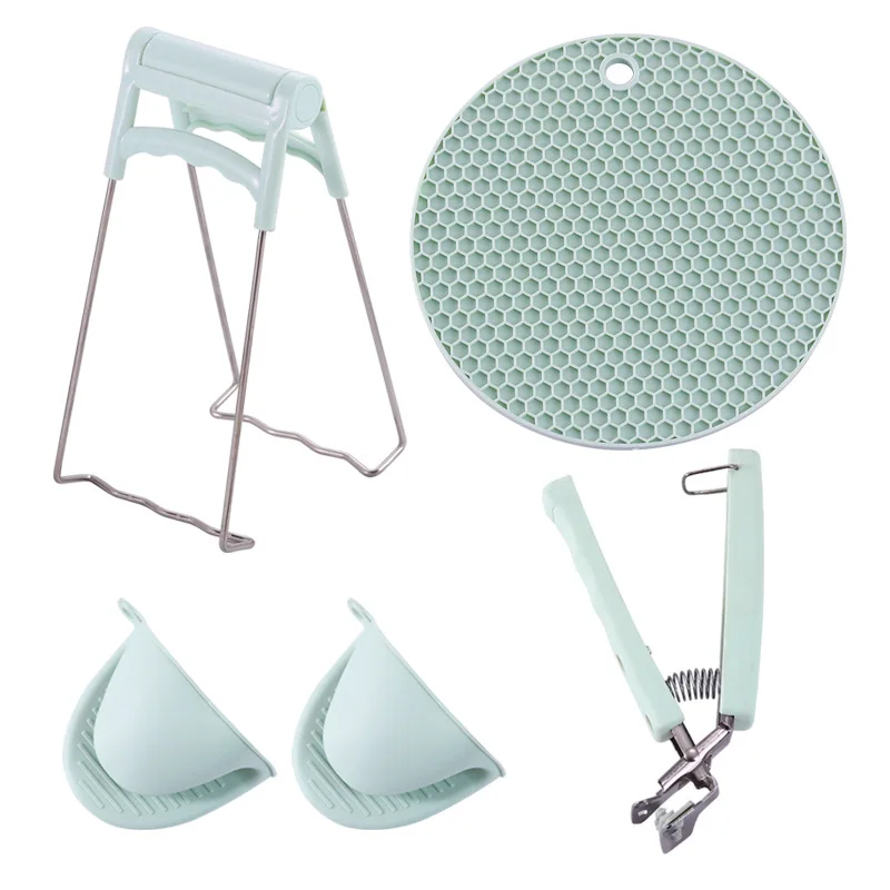 4 Pcs Kitchen Tools Stainless Steel Anti-slip Dish Clamp Heat Resistant Bowl Pad Cooking Food Clip Set