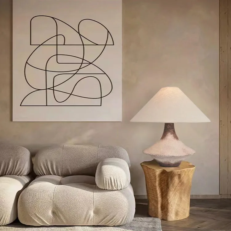 Wabi-sabi Style Ceramic Table Lamp Retro Black And White Decorative LED Lighting Creative Minimalist Bedroom Study Desk Lamp