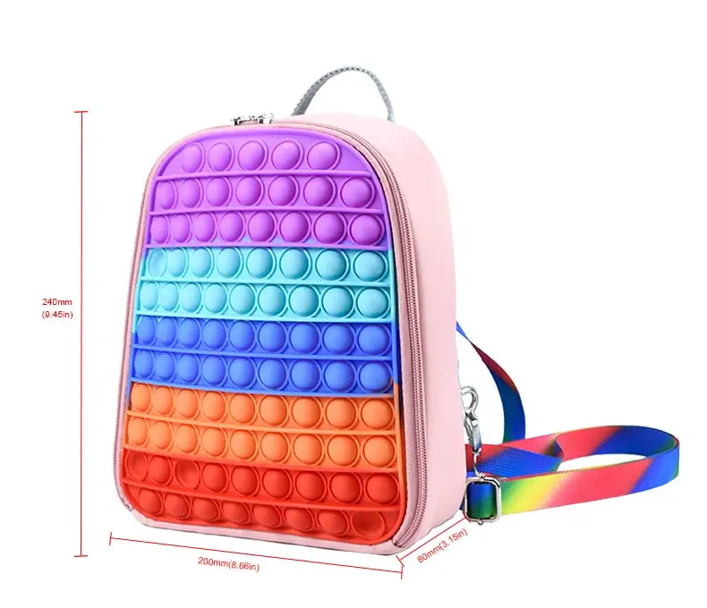 TOYSRUNNER Kids School Pop Fidget Up Backpack Silicon Simple School Bag Purse Medium Sensory Toy Backpack Pop