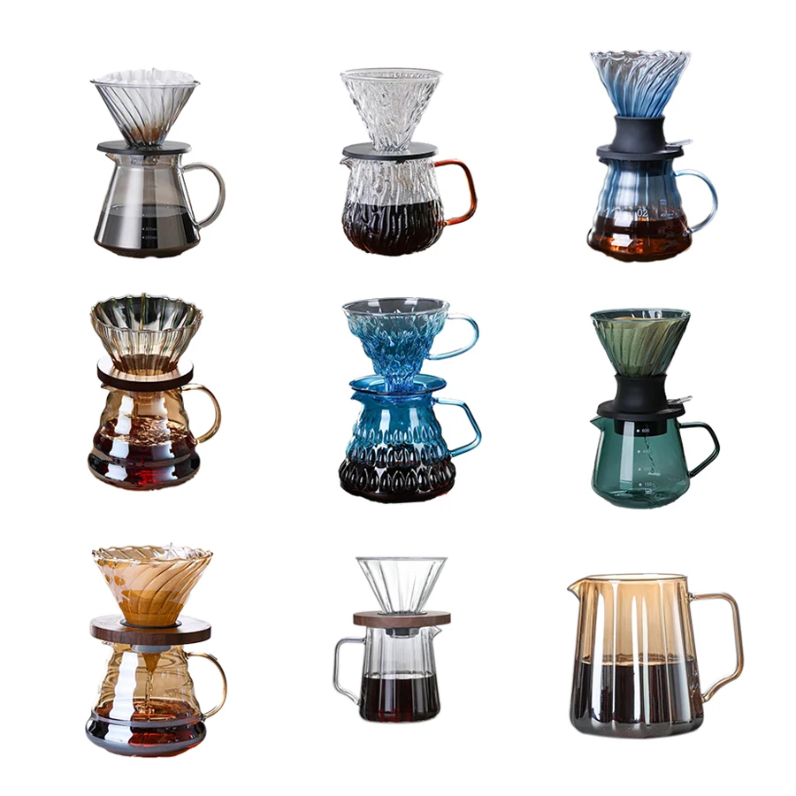 Custom 350ml 600ml High Borosilicate Glass Pour Over Hand Drip Filter Pot With share Coffee pot Paperless Pour Over Coffee Maker