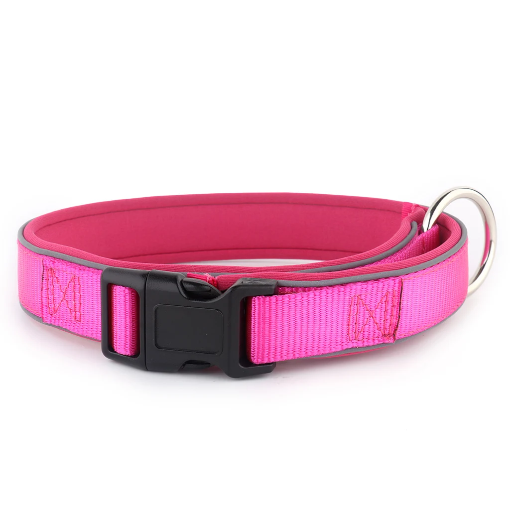 Factory price Nylon webbing Neoprene reflective padded Dog collar with Metal O ring