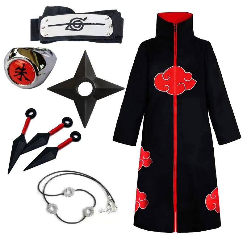 Hot Style Japan Halloween Cosplay Costumes Anime Akatsuki Cloak Ninja Costume with Accessories