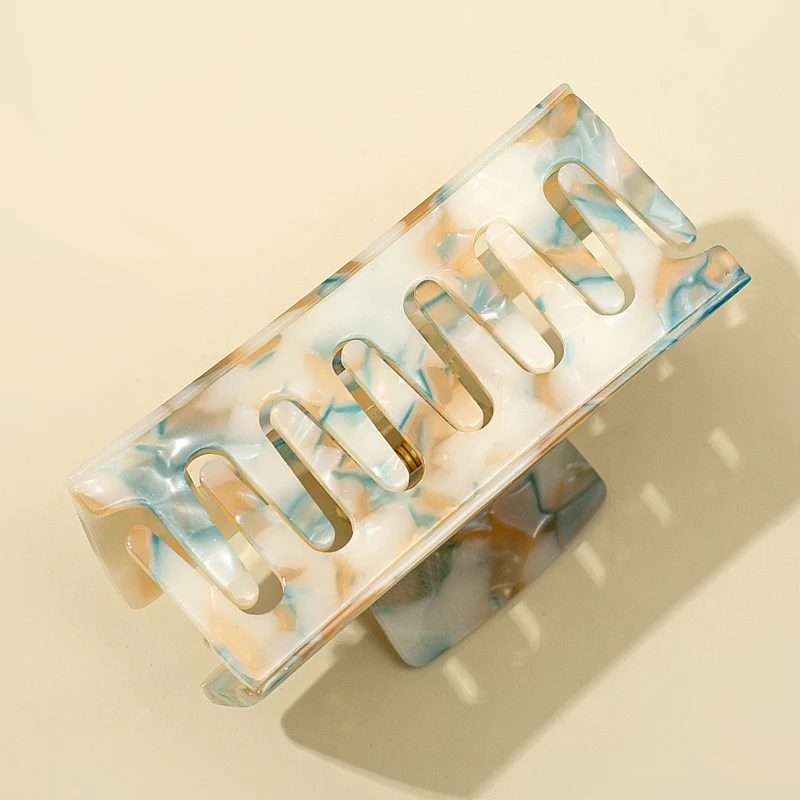 Hot Sale fashion simple hair accessories square 7.5cm acetate hair clips geometric hollow out women hair claw clips