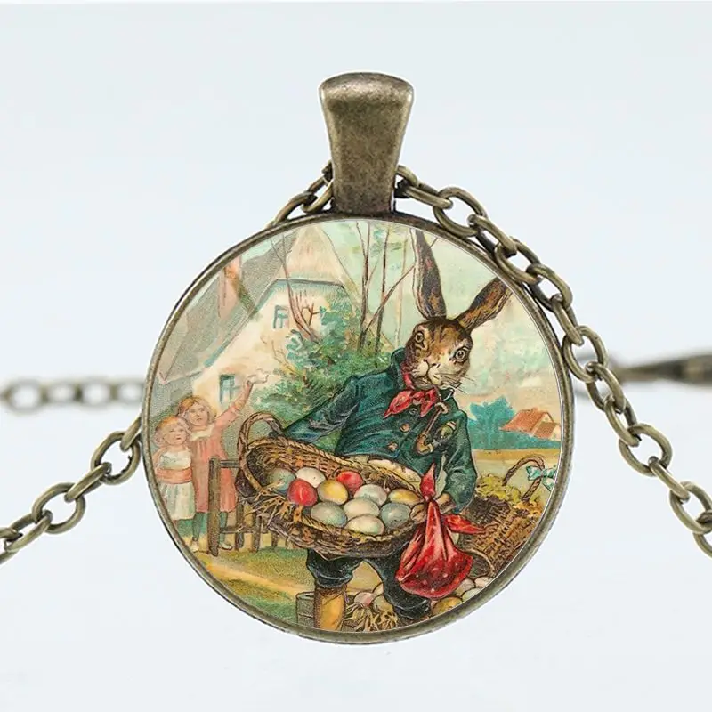 2022 Bad Bunny Necklace Time Gem Easter Happy Rabbit Necklace Metal Glass Gift Pendant Necklace Cartoon Alloy XP Stainless Steel