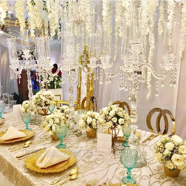 Glass cup gold tall high crystal candle holder centerpiece for weddings stand Accessories