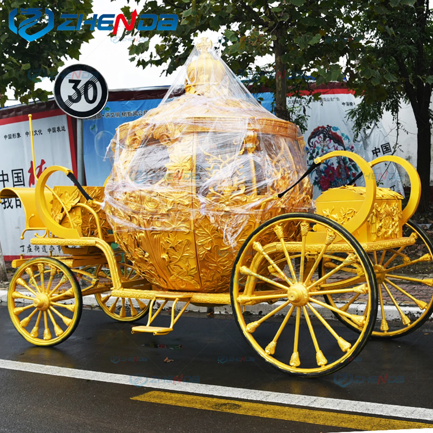 Golden Cinderella Pumpkin Carriage Wedding Centerpiece Royal New Design Luxury Horse Carriage