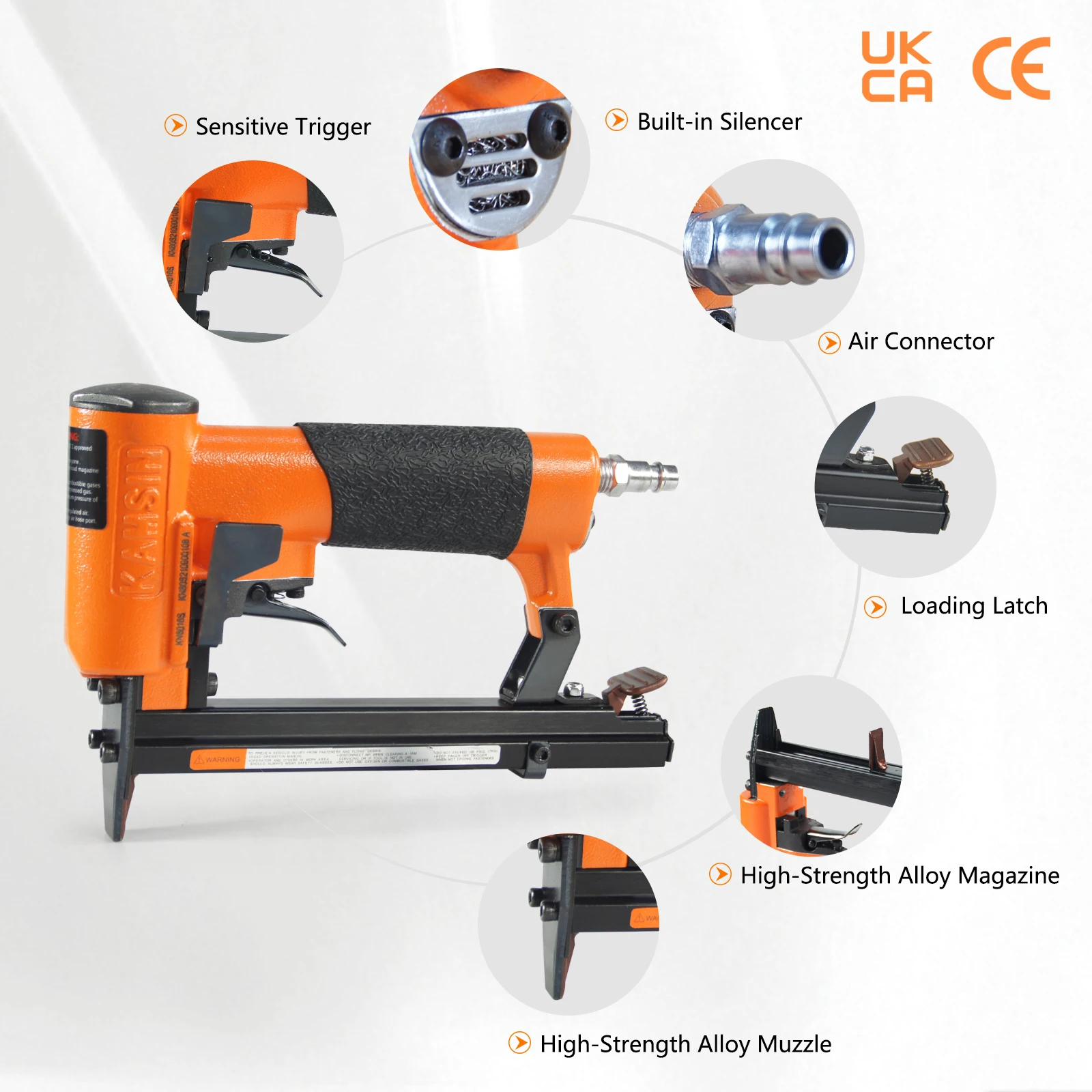 KN8016S 21 Gauge Continuous Pneumatic Firing Upholstery Stapler, 1/2' Crown 6-16mm Length, 8016 Air Stapler for Furniture