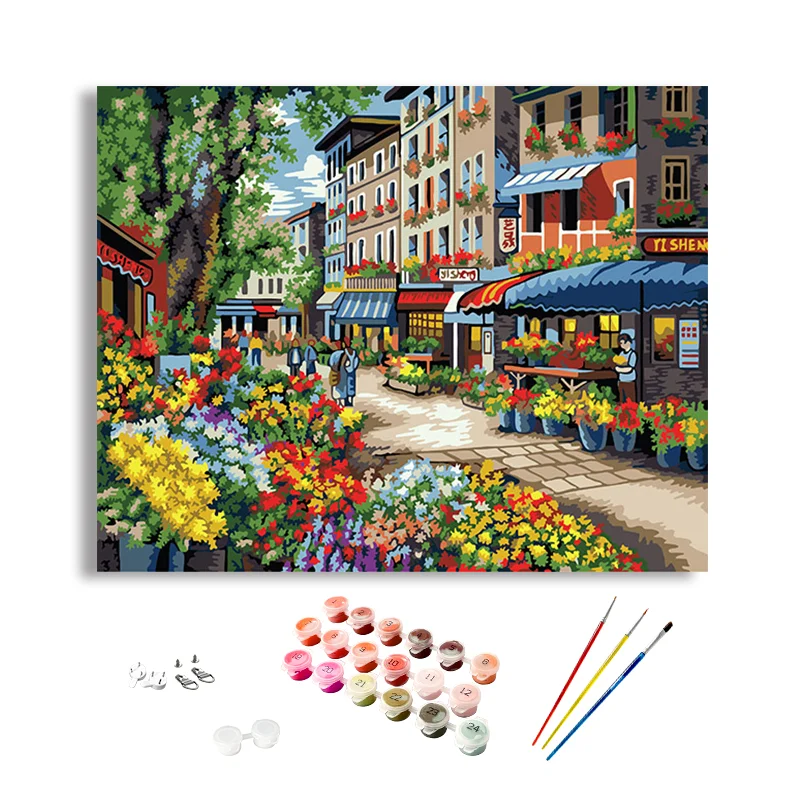 Wholesale Cheap Handpainted Natural Landscape Canvas Painting Streets DIY Oil Painting by numbers for Home Decor