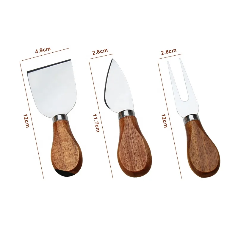 High Quality Stainless Steel Soft Small Acacia Wood Cheese Knife Set
