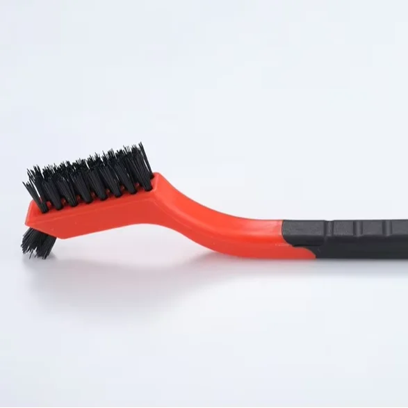 Small Wire Brush Nylon/Brass/Stainless Steel Bristles Scratch Brush Set Curved Handle Grip 3-pack