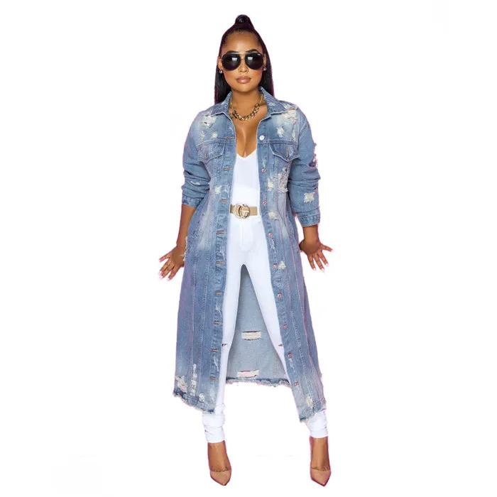 Custom logo 2021 fall fashion women long sleeve ripped ladies jean jacket
