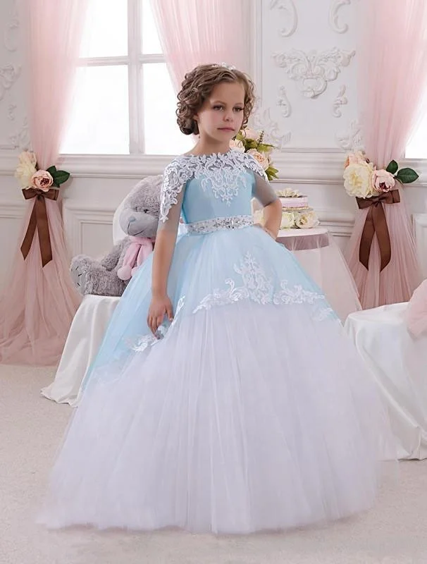 short sleeves first communion dresses for girls white 2-12years long ball gown girls party dress 2018 flower girl dress