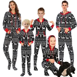 High Quality Hooded Pocket Long Sleeve Sexy Sleepwears Snow Plaid Nightgown Pajama Night Family Onesie Pajamas