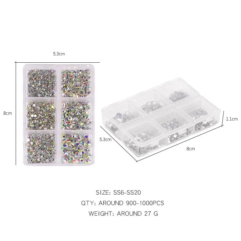 New Wholesale Fashionable High Quality mix size box Colored Bling Swaroskis Crystal Glass Rhinestones For Nail Art