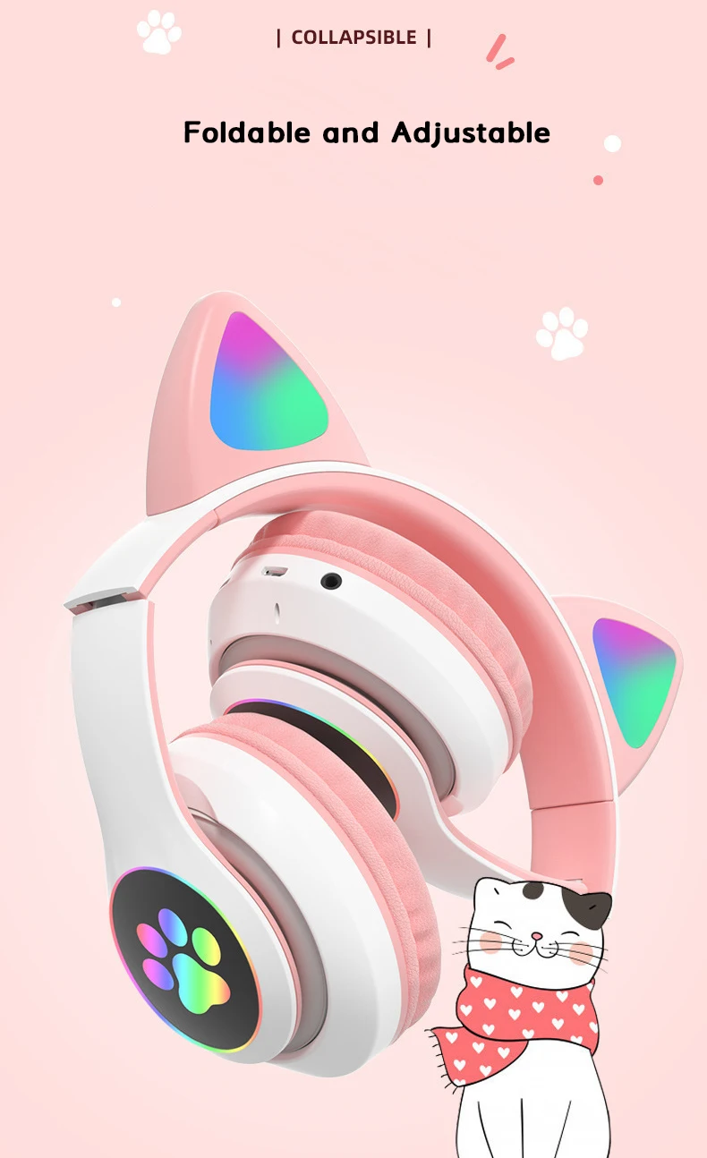 Best seller led light cat ear wireless headphones for kids girls cat headphones wireless