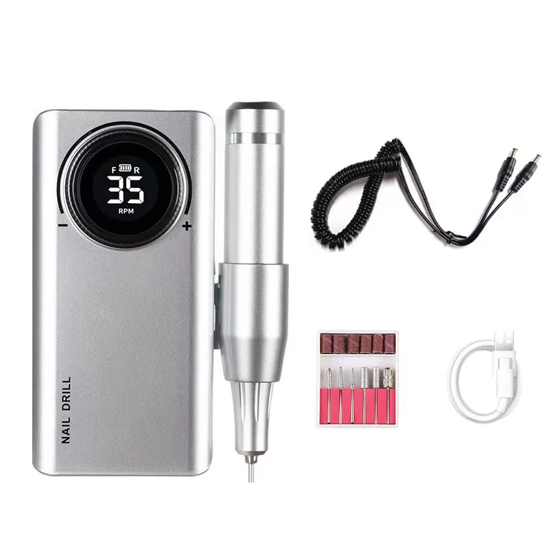 Logo Print Cordless Portable Rechargeable Professional Electric Nail Drill Machine 35000 RPM Manicure Gel Nails Removing Machine