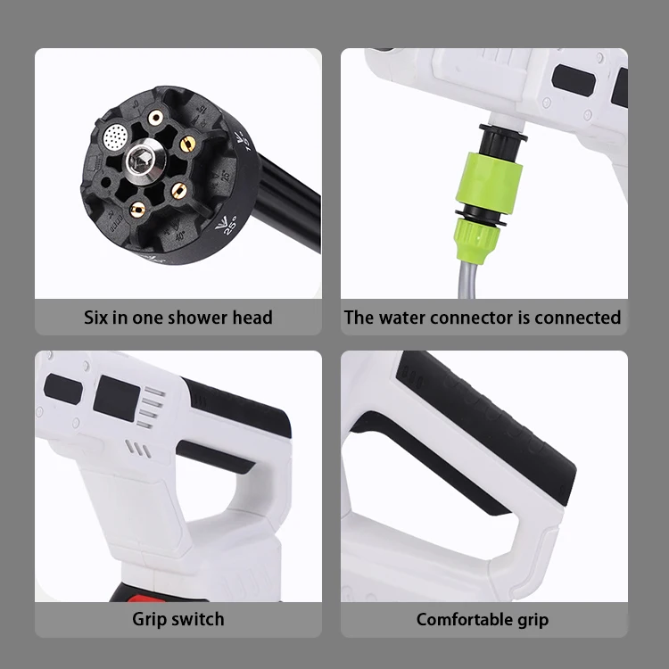 High Pressure Cordless Car Washer 6 in 1 nozzle Powerful Car Washing Machine with 4.0Ah Rechargeable Battery Car Washer Gun