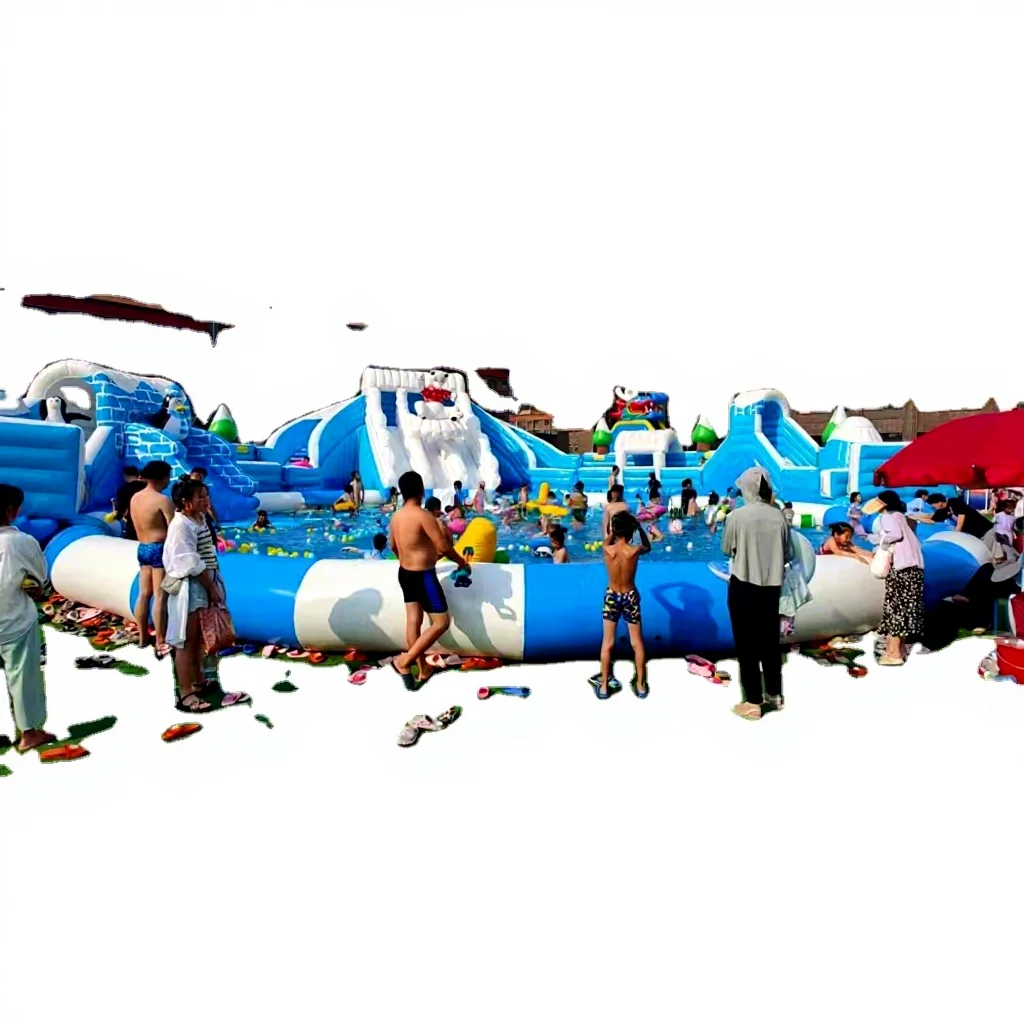 Новинка: надувной аквапарк с большой водной горкой надувным батутом и бассейном в тематике «Лед Снег»