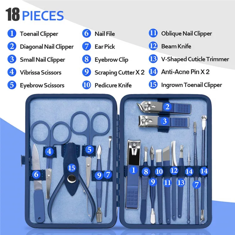 Manufacturer Stainless Steel Toe Nail Clipper Set 18PCS Manicure Pedicure Set Nail Cutter Kit