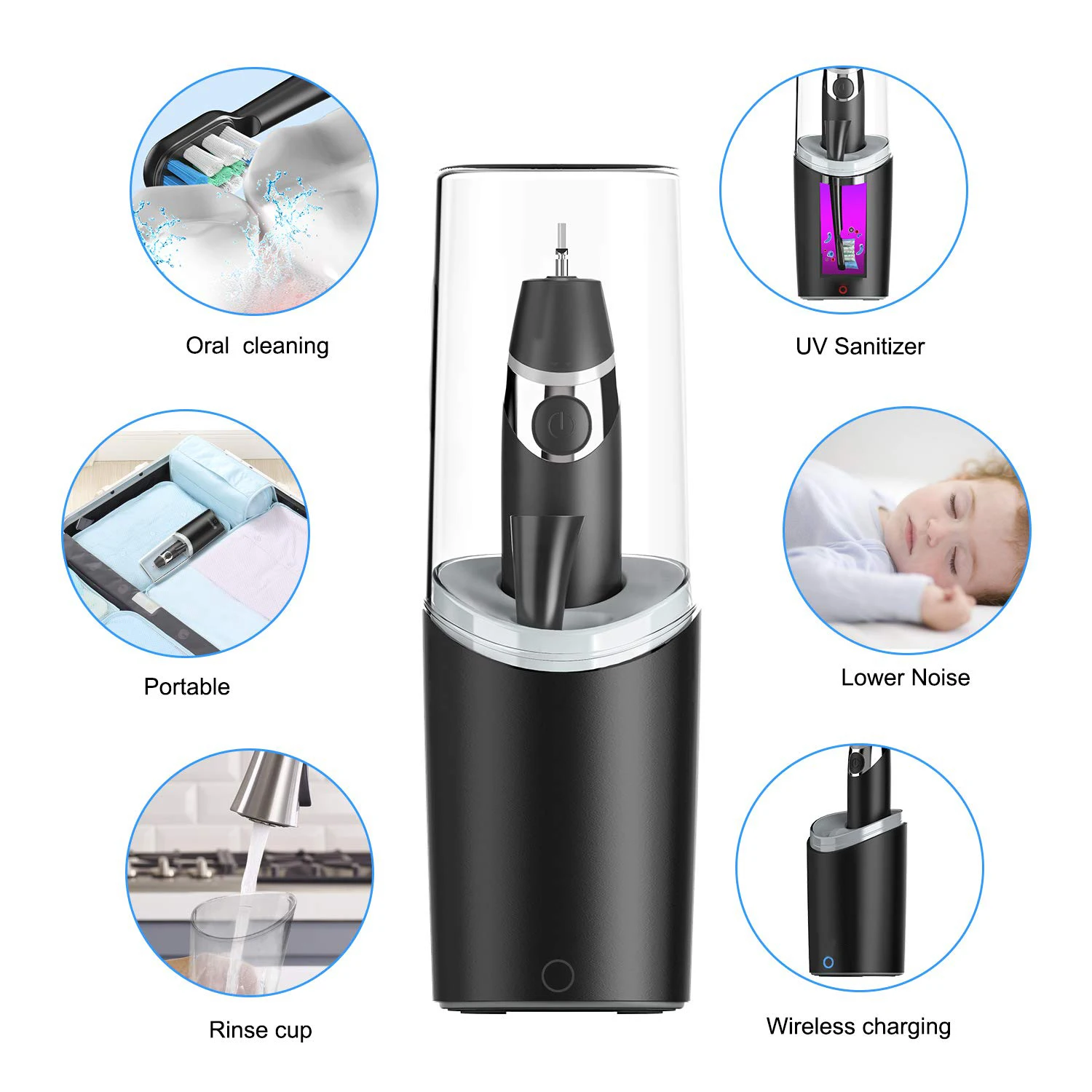 2024 New Drying Function Toothbrush Adult Rechargeable Smart Travel Sonic Electric Toothbrush  with Charging Base