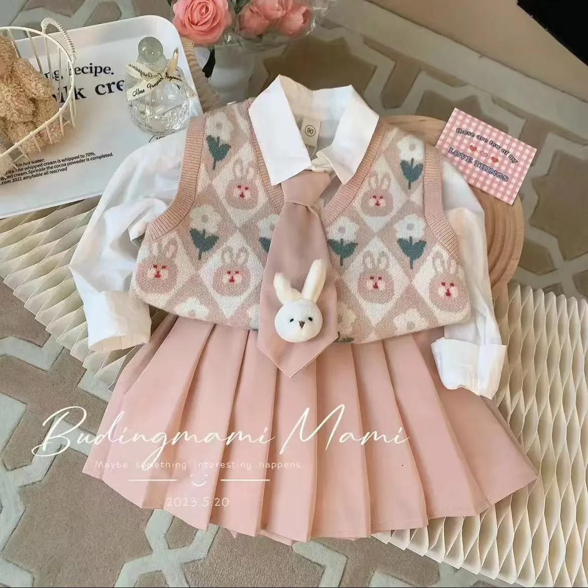 Shuoyang Pink outfit for cute girls in spring 2024 Daily clothing suitable for cute girls aged 5-15 china kids clothing